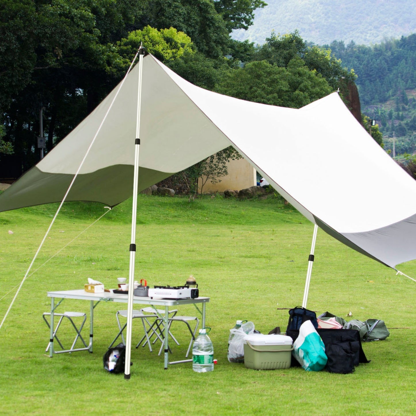 2Pcs Telescoping Tarp Poles Portable Aluminum Awning Poles 3FT To 7.5FT Adjustable Telescopic Tarp Tent Rods